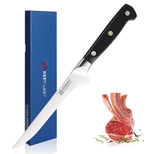 KEEMAKE Boning Knife 5.5 Inch Forged High Carbon German Steel Filleting Knife for Meat Sharp Butcher Tool for Fish Professional Kitchen Carving Blade with Ergonomic Grip Premium Gift Box Dad Gift