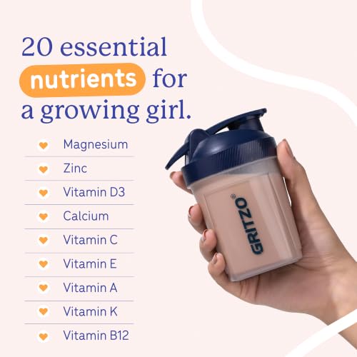 Image of Gritzo SuperMilk Growth (10-12y Girl), Double Chocolate, 800g | 11g Protein with 20 Vitamins & Minerals | Zero Refined Sugar