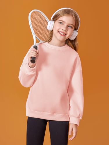 Image of Haloumoning Girls Oversized Crewneck Sweatshirts Kids Fleece Pullover Tops