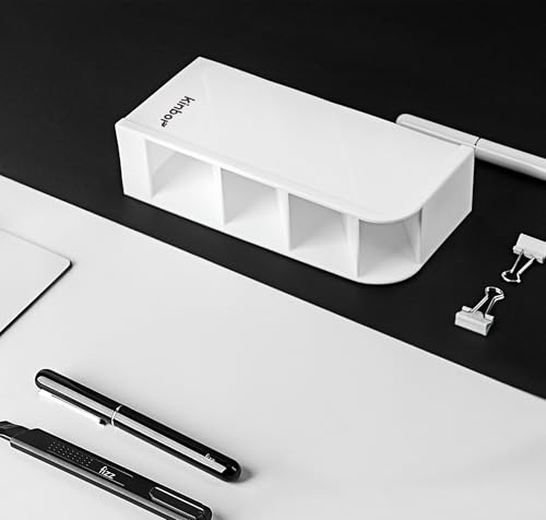 Image of Kinbor Vertical Desk Organizer Pen Stand with Multi Compartments - Space-Saving Office Stationery Holder for Pens, Markers & Accessories |White Pen Stand