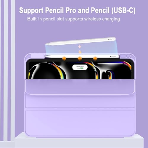 Image of ZryXal New iPad Pro 13 Inch Case (M5) 2025 / (M4) 2024 with Pencil Holder, Smart iPad Case [Support Pencil Pro and Pencil (USB-C)], Support Touch ID and Auto Wake /Sleep (New Clove Purple)