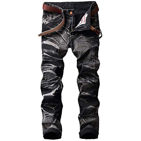 Enrica Men's Ripped Distressed Destroyed Straight Fit Washed Denim Jeans (0520 Black, 38) Cover