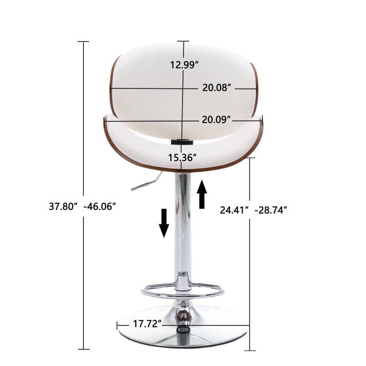 ONME Set de 2 Butacos Bar con Altura Ajustable, Tapizados en PU, Giro 360°, Respaldo Ergonómico, Base Estable, Color Blanco miniatura 2