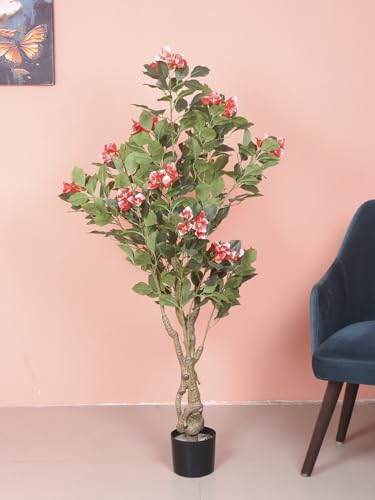 Image of Artificial Pink Bougainvillea Plant with Pot - 4.2 Feet | Realistic Plant - Trees - Flowers | Indoor Tropical | Home - Shop - Office | Gifting - Decor - Ambience - Durable | No Maintenance