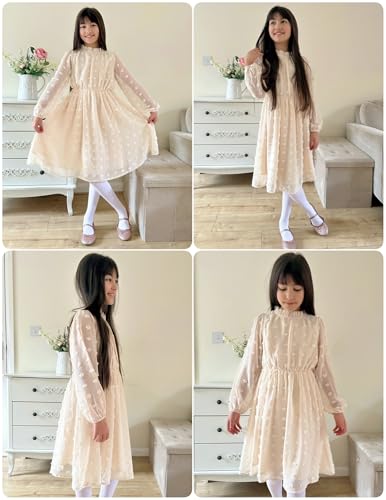Girls Dresses Swiss Dot Flared Sleeve Ruffle Collar Party Dress Casual Midi Dress for Kids Girl 5T-13Y2