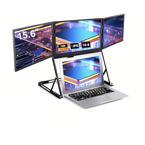 Image of 15.6 inch Foldable Laptop Screen Extender, Portable Triple Display Monitor with Adjustable Angle, 1080P FHD IPS, USB-C HDMI Play for Productivity for Windows /Mac