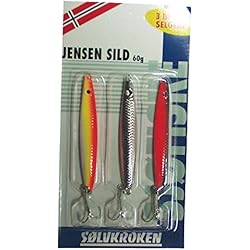 Señuelos Jensen Solvkroken Paquete de 3 señuelos Jensen Sild original famoso mundialmente con 3 intermitentes diferentes con el mismo peso (3 unidades de 25 g)