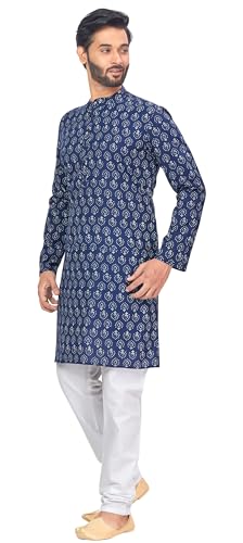 Image of Studio Shringaar Men's Cotton Relaxed Fit Block Printed Knee Length Regular Kurta (M121)