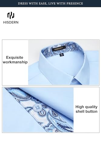Image of HISDERN Mens Business Dress Shirts Long Sleeve Casual Button Down Shirt Formal Inner Collar Contrast Shirt for Men Wedding