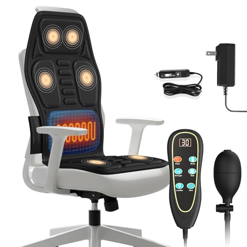 KNONNETD Back Massager for Chair, Massage Seat Cushion with Heat, Lumbar Traction, 8 Vibrating...