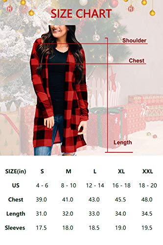 Plaid Warm Cardigan Women's Long Sleeve Kimono Casual Christmas Open Front Cardigan Red XXL - Thumbnail 6