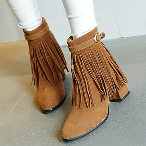 Trendenzy Women's Ankle Fringe High Heels Boots Chunky Zip Up Booties2