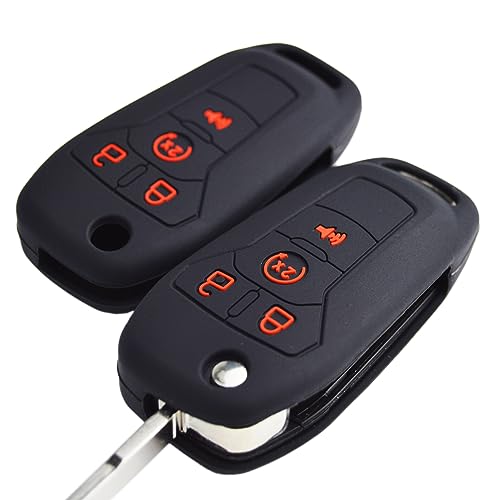 Image of Silicone Rubber Key Fob Covers Protector for Ford F150 F250 F350 F450 F550 Raptor Ranger Transit Fusion Bronco Lightning Maverick XLT (Flip Key)