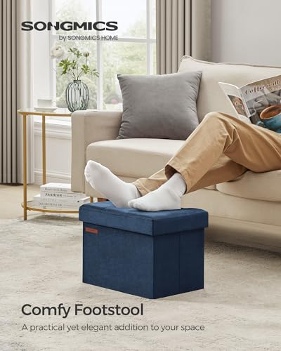 Image of SONGMICS Small Folding Storage Ottoman, Midnight Blue | Foot Rest Stool, 12.2 x 16.1 Inches, 286 lb Capacity, Bedroom, Dorm, ULSF200Q01