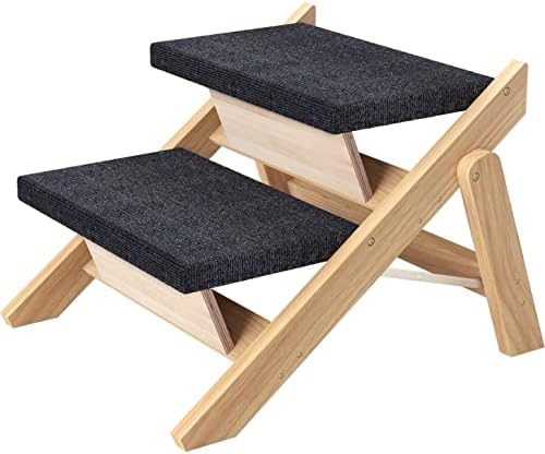 RunLexi Pet Stairs/Steps, Small Dogs Steps for High Beds, Sofa, Couch, Car, 2-in-1 Foldable Wood Dog Ramp with Non-Slip Pads, Safety, Durable Portable Dog/Cat Ladder Up to 110 lbs, 2 Steps