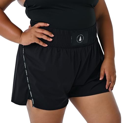 Women's Black Boxing Shorts Athena with Built-in Safety Compression Tights. Boxing Muay Thai Kickboxing Training (US, Alpha, 1X, Regular, Regular)