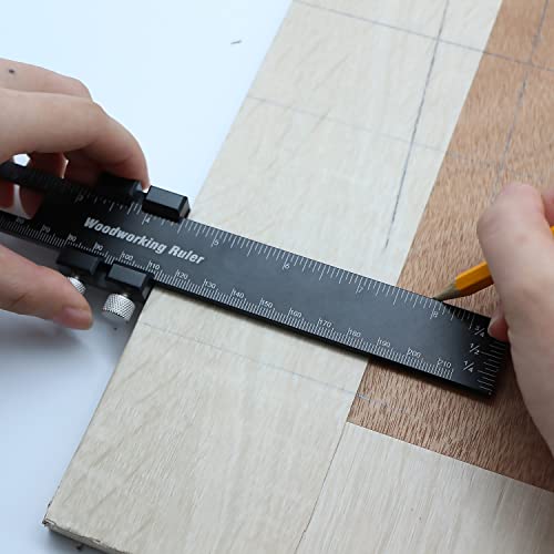 Pocket Ruler 8 Inch,Flexible Precision Black Metal Ruler,Professional Woodworking Track Ruler Measuring Marking Straight Edge Drafting Tool,Imperial And Metric Graduations,For Architects,Engineers #TOP4
