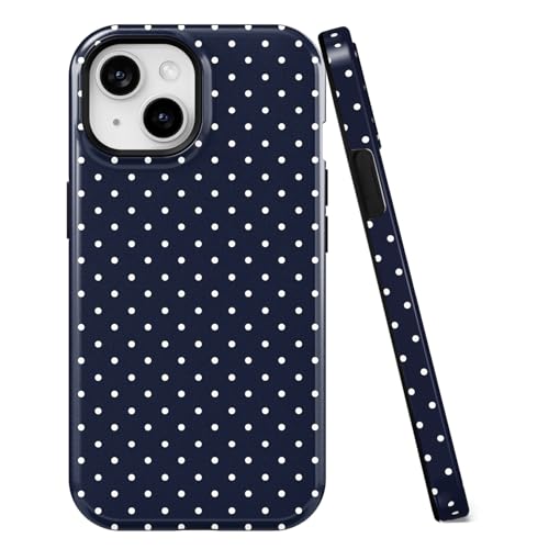 uCOLOR Compatible with iPhone 15/14 6.1" Case, Hybrid 2 Layer Hard Shell Silicone Protective Case Shockproof Design Slim Stylish Durable Phone Cover (Navy Blue Polka Dot, iPhone 15/14)