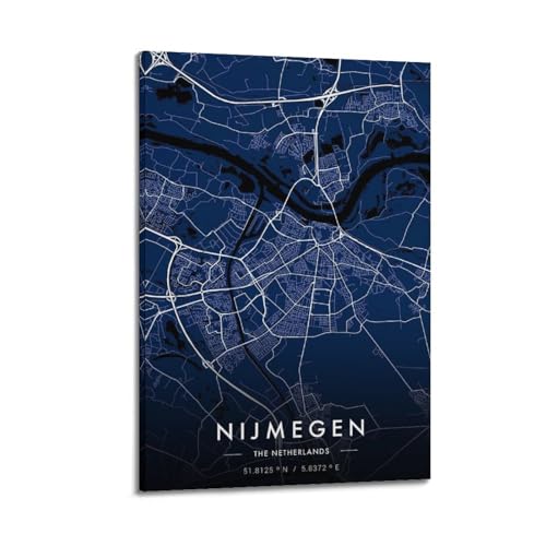 Poster de la ville de Nimègue carte blanche art mural moderne décoration 20x30