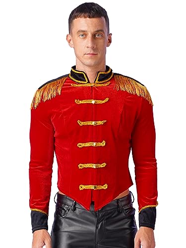 YiZYiF Uomo Costume da Circo Maschile Direttore del Circo Manica lunga Giacca Blazer di Velluto Tailcoat Cosplay Costume Carnevale Rosso L