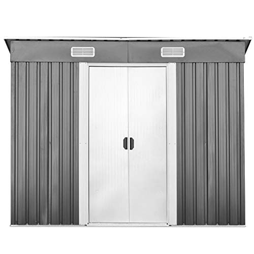DREAMADE Gerätehaus aus Metall, Gartenhaus mit 2 Schiebetüren & 4 Fenster, Geräteschuppen mit Pultdach, Garten Schuppen…