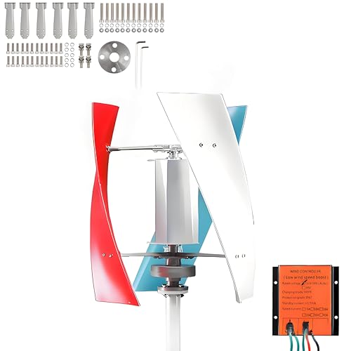 PoiToe Kit de Generador de Turbina Eólica Vertical para El Hogar, Turbina Eólica Vertical Ca Trifásica En Miniatura de 12V y 24V con Controlador para Complementar La Energía del Hogar 12000W-24V