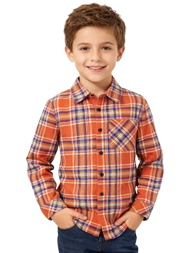 Image of Yoimira Boys Flannel Shirts Kids Long Sleeve Plaid Tops Casual Button Down Shirt Western Plaid Jacket
