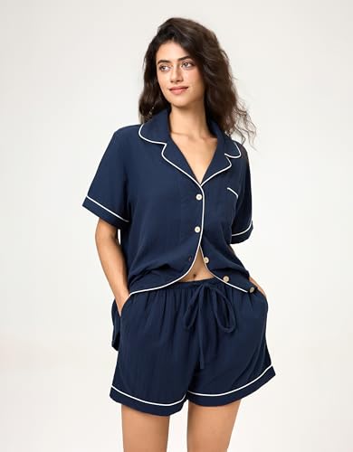 Image of BESTOUCH Womens Pajama Sets: 100% Cotton Muslin Linen Feel