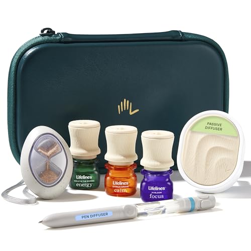 Lifelines Sensory Essentials Travel Set - Includes Everyday Aromatherapy Diffuser, Fidget Grounding Stone, Pen Diffuser & 3 Essential Oil Blends - Unique Sensory Gifts for Women & Men