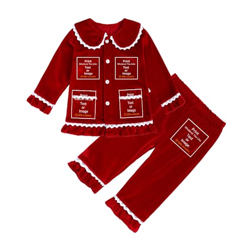 MYGBCPJS Boy Girl Customize Velvet Pajamas Set Kid Custom Long Sleeve Pjs T-shirt & Pants Xmas Sleepwear Add Own Text Image