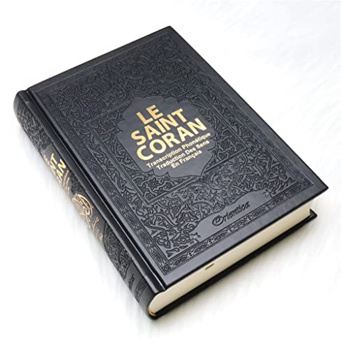Le Saint Coran - Transcription phonétique de l'arabe et Traduction des sens en français - Edition de luxe (Couverture cuir de couleur Noir doré)