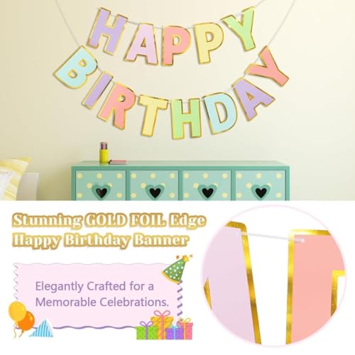 Image of Wanna Party Rainbow Colorful Bold Letter Macaron Happy Birthday Banner & Sign,Pastel Birthday Decorations for Women, Girls, Boys, Adults, Pets | Party Backdrop, Wall Decor for All Celebrations