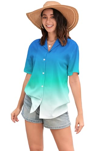 Image of SANGTREE Girls & Women's Hawaiian Shirts Button Down Short Sleeve Floral Tropical Shirt Beach Vacation Blouse Tops
