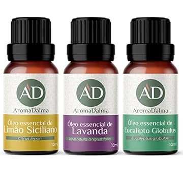 KIT BÁSICO DE AROMATERAPIA - 3 Óleos Essenciais 100% Puros. Lavanda, Limão e Eucalipto - Aroma D’alma