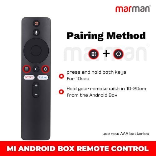 Image of marman Compatible with Bluetooth Remote Control for Mi Android Box, Mi Stick, 4K HDR, with Google Assistant, Voice Command, Netflix & Prime Video Streaming App Hotkeys - Pairing Must !
