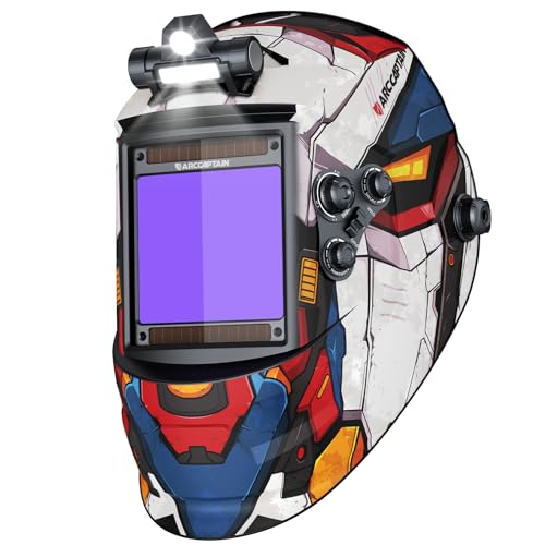 ARCCAPTAIN Large View 3.94" x 3.66" True Color Auto Darkening Welding Helmet with Light, Solar Powered Welding Hood, 4 Arc Sensor Wide Shade 4/5-9/9-13 for Stick MIG TIG Cut,MF