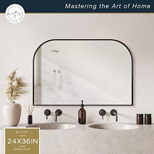 Image of MCS Master & Co. Modern Metal Large Wall Mirror, Minimalist Home Decor Mantle Arch Mirror for Living Room, Bedroom, or Bathroom, 24 by 36 Inch, Black