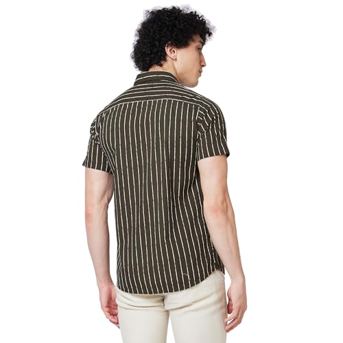 Image of Spykar Men's Regular Fit N /A Half Sleeve Striped Casual Shirts