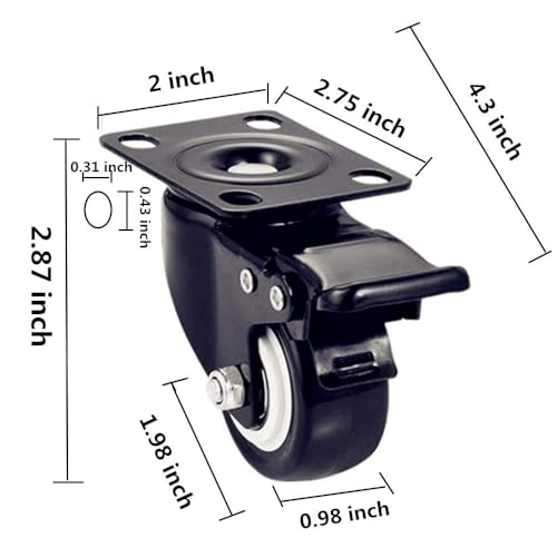 CHUANGSEED 2" Roues Roues de Roue 8, Bruit lourd, non-brouillard, verrouillage, polyuréthane (PU), Roulettes en plaques pivotantes avec double freins