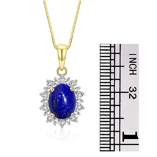 Image of Rylos Women's Yellow Gold Plated Silver Princess Diana Ring & Pendant Set. Gemstone & Diamonds, 9X7MM Birthstone. Matching Friendship Jewelry, Sizes 5-10.