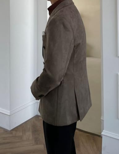 Men's Suede Double Breasted Blazer Peaked Lapel Business Jacket Formal3
