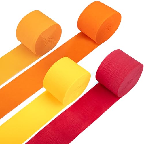 Image of Orange Streamers Party Decorations, 8 Rolls Red Orange Yellow Crepe Paper Streamers for Fall Thanksgiving Party Decorations, Birthday & Home Backdrop Decorations
