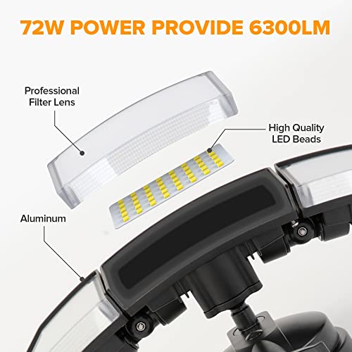 Lutec 76328010XX 72W 6300Lm Led Security Lights Motion Sensor Light Outdoor, 5000K Daylight, Ip65 Waterproof, Dusk To Dawn, 3 Head Motion Detected Flood Light thumb #5