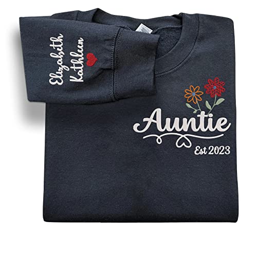 Personalized Auntie Sweatshirt, Flower Auntie Sweatshirt for Women, embroirded Sweatshirts, Auntie Gifts from Niece, Auntie Mothers Day
