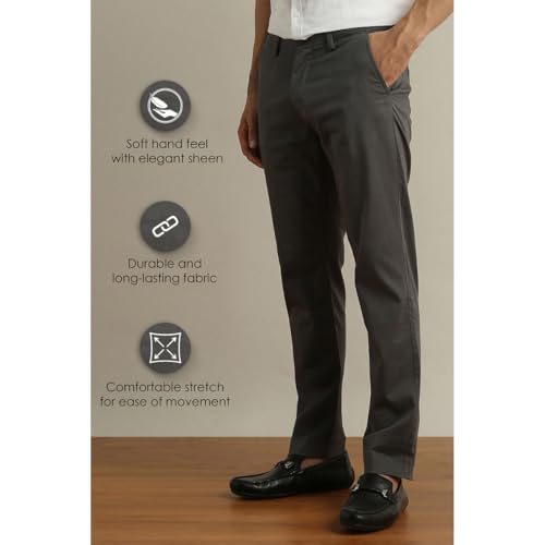 Image of Peter England Men's Super Slim Fit Stretchable Cotton Satin Casual Trousers | Office Sleek & Trendy Look