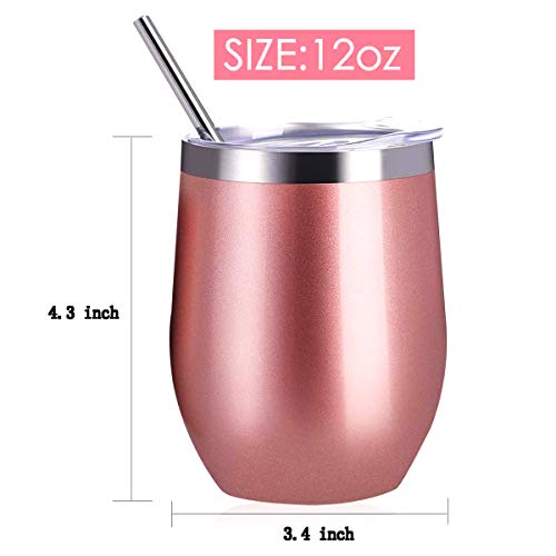 Zonegrace 4 pack 12 oz Stainless Steel Stemless Wine Glass/Mug, Double Wall Vacuum Insulated thermal Wine Tumbler with Lids Set of 4 for Coffee, Wine, Cocktails, Ice Cream Including 4 Straws - Thumbnail 2