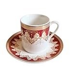 MY SOUK UG Kaffeetassen, zwölfteiliges, Espresso Tassen Set für 6, Personen, Traditionelle Türkische Kaffeetassen, Set aus Porzellan, Kaffeetassen mit Untertassen (red)