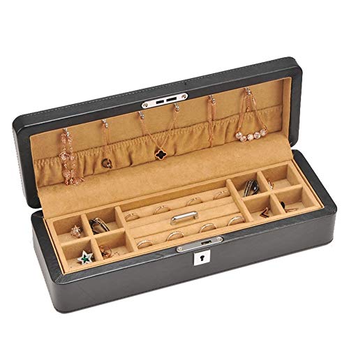 Preisvergleich Produktbild MMMP Aufbewahrungsbehälter, Leder Double-Layer-Haushalt Trinket-Halter, Retro-kosmetischer Fall, Dekoration Box, Mit Schlüssel, Größe: 35x12.5x9.5cm (Schwarz)