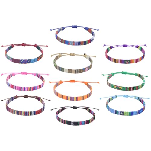 Roleader Lot de 10 Bracelets Tissés la Main en Corde Naturelle, Style Ethnique Bohème, Réglables pour Femmes, Décoration Poignet et Cheville, Usage Quotidien et Plage