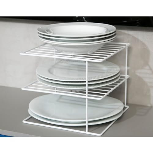Suporte Porta 24 Pratos Organizador de Armário de Cozinha Aramado 3 Andares Branco Pliar